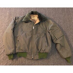 Vintage 80's Kmart Green Bomber Jacket Large Mens Faux Fur Collar Quilted Lining